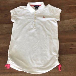 Ralph Lauren Girls Short-Sleeve Long White Polo Top Pink Accents